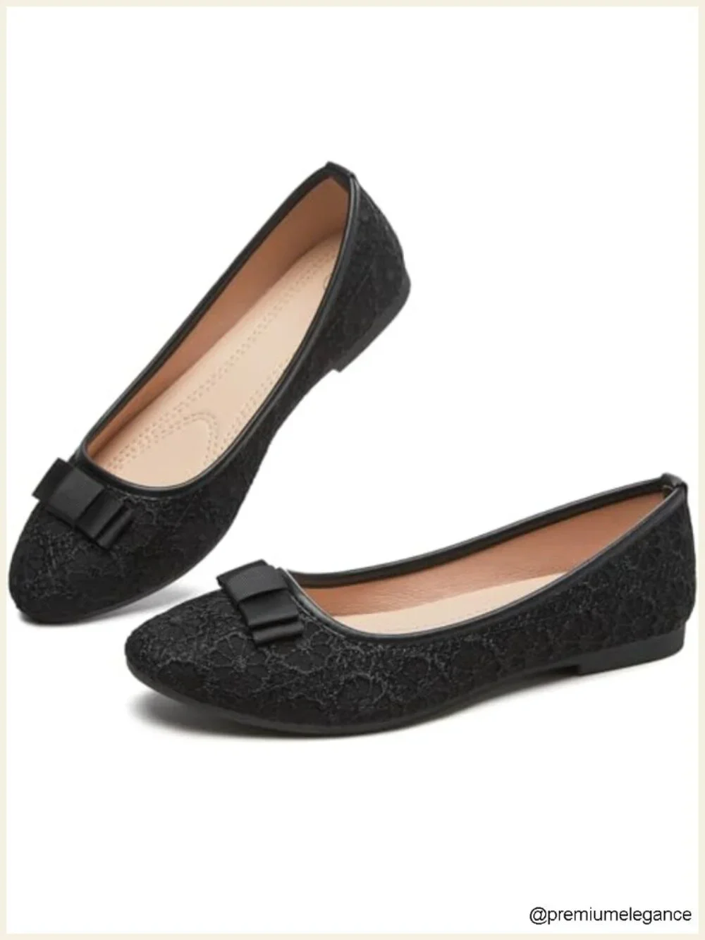 Lace Ballet Flats with Bow Memory Foam Insole